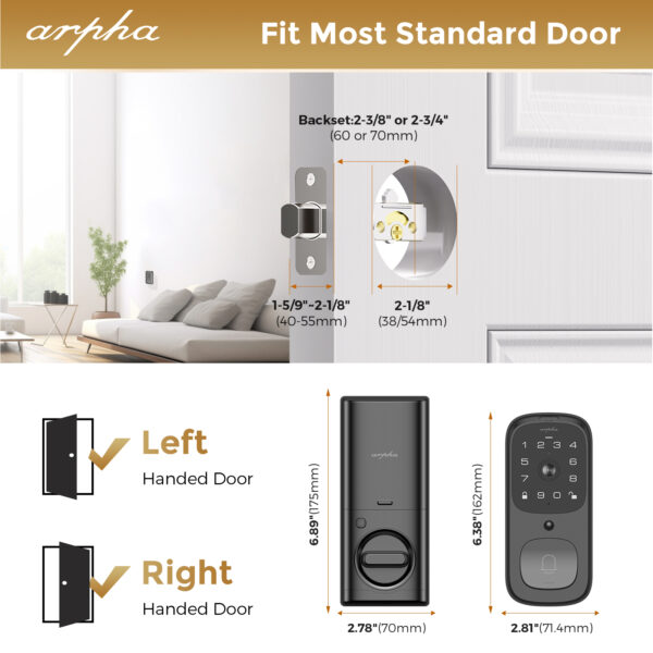 ARPHA AL501 2K Video Smart Door Lock – Advanced 6-in-1 Keyless Entry System - Image 3