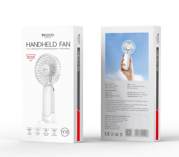 Yesido YF15 Handheld Mini Fan with Phone Holder – 3-Speed, 1200mAh Battery, Portable & Adjustable - Image 10