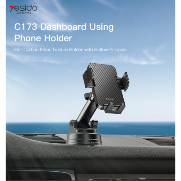 Yesido C173 Car Phone Holder – Carbon Fiber Texture, Dashboard/Windshield Mount, 360° Rotation, Anti-Slip Clip Stand for All Phones - Image 2