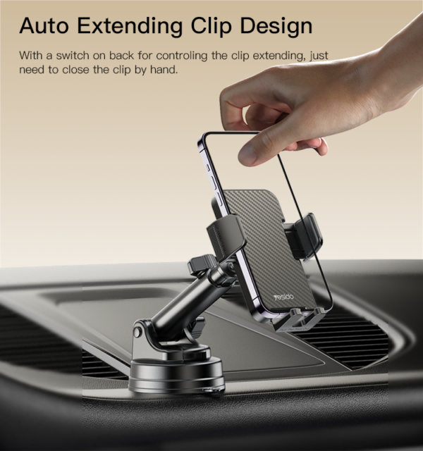 Yesido C173 Car Phone Holder – Carbon Fiber Texture, Dashboard/Windshield Mount, 360° Rotation, Anti-Slip Clip Stand for All Phones - Image 5
