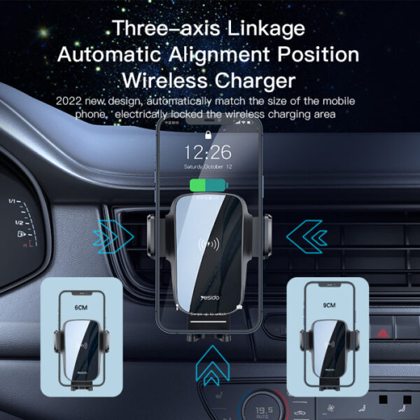 Yesido C186 - 15W Wireless Charging Phone Holder for Car | Suction Cup & Air Vent Mount | Auto Clamp - Image 3
