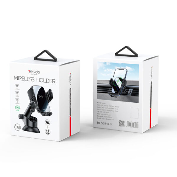 Yesido C186 - 15W Wireless Charging Phone Holder for Car | Suction Cup & Air Vent Mount | Auto Clamp - Image 12