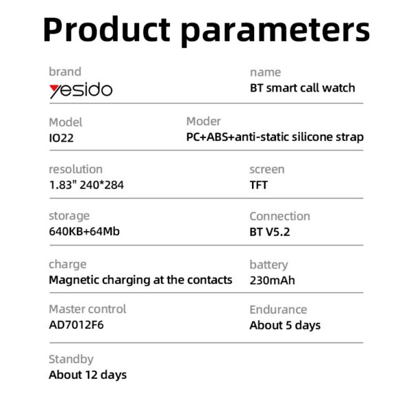 Yesido IO22 Smart Watch 1.83" BT Call | Health Monitor | IP67 Waterproof | 230mAh Battery - Image 2