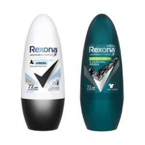 Rexona Roll-On Deodorant 45ml – 72H Antiperspirant with MotionSense | Charcoal Fresh & Invisible Dry + Fresh