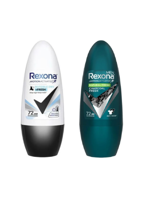 Rexona Roll-On Deodorant 45ml – 72H Antiperspirant with MotionSense | Charcoal Fresh & Invisible Dry + Fresh