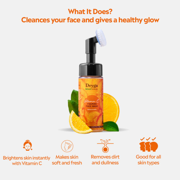 Deyga Vitamin C Foaming Face Wash 100ml – Natural Brightening & Hydrating Cleanser - Image 2